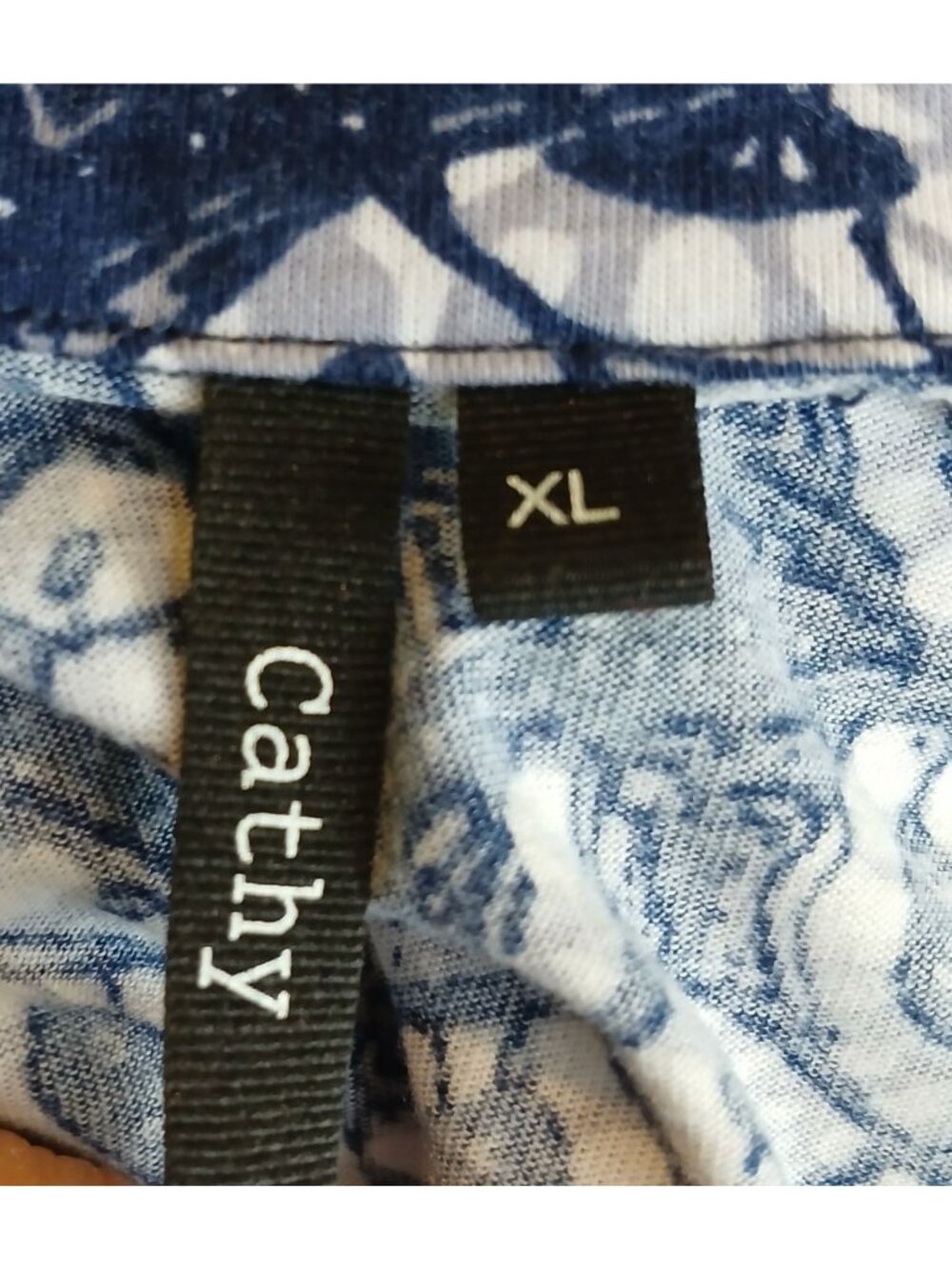 Cathy Womens XL Blue White Patterned Shirt Roll-Tab 3/4 Sleeve 1/4 Button #D-36 - Picture 4 of 10
